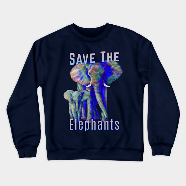 Save The Elephants Elephant Animal Art Crewneck Sweatshirt by macdonaldcreativestudios